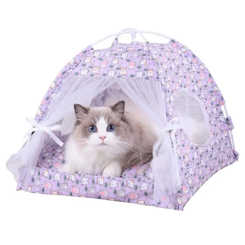 Pet Tent For Cats Portable Cat Cave Play Tents Pet Sun Shelter Semi-Enclosed Floral Pet Cave Nest Foldable Dog Tent Bed For