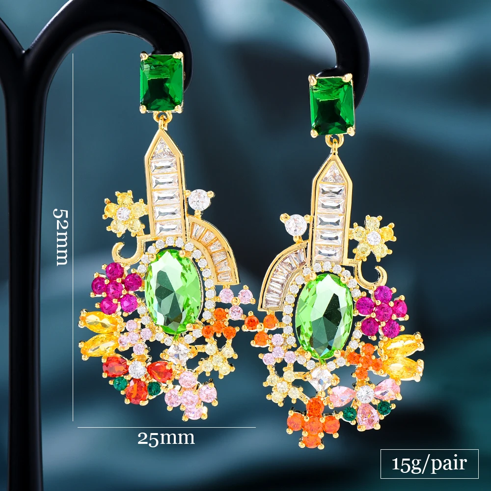 GODKI 52mm Noble Royal Multicolor African Dangle Earrings For Women Wedding Cubic Zircon Crystal CZ Dubai Indian Bridal Earrings