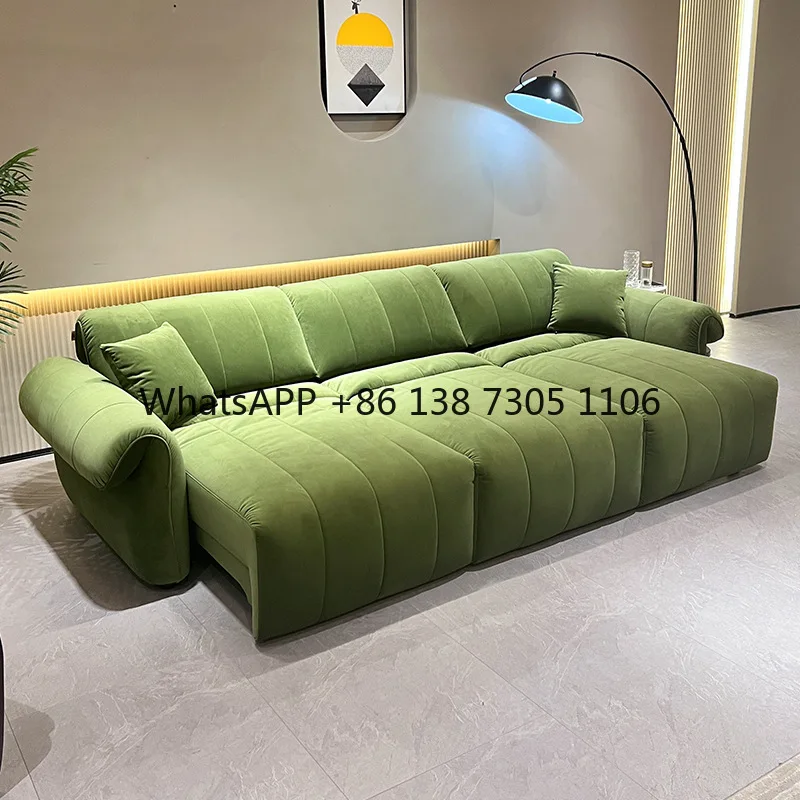 

Wabi Sand Wind Living Room Sofa Bed Dual-Purpose Folding Double Sitting Dark Green Flannel Multifunctional Electric Sofa