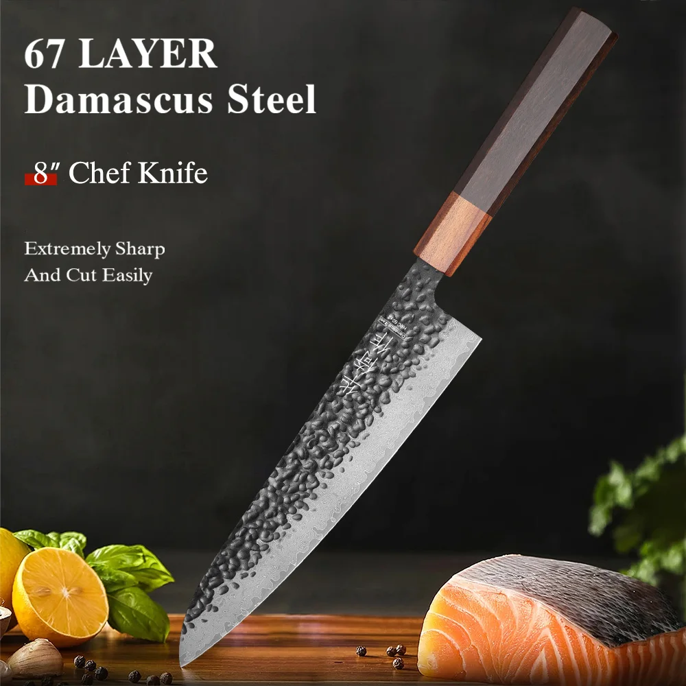 

8" Japanese Hand Forged Chef Knife 67 Layer Damascus Steel Professional Kitchen Knives Utility Sharp Slicer Cleaver Cooking Tool