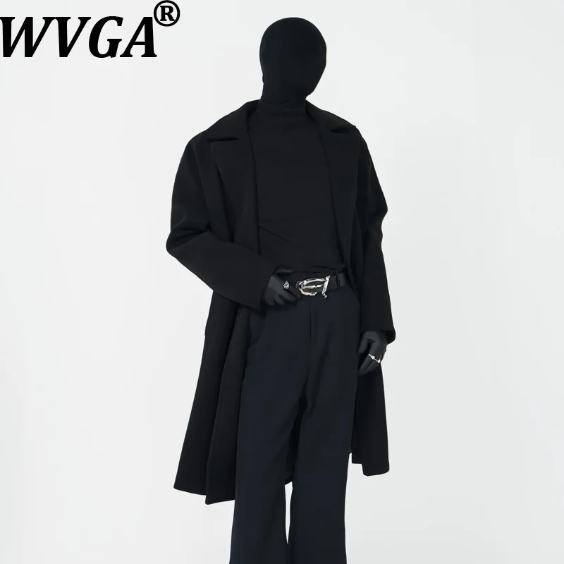 

WVGA осень-зима новый мужской темная одежда куртка средней длины нишевые шикарные повседневные утолщенные теплые плащи с отложным воротником W15024