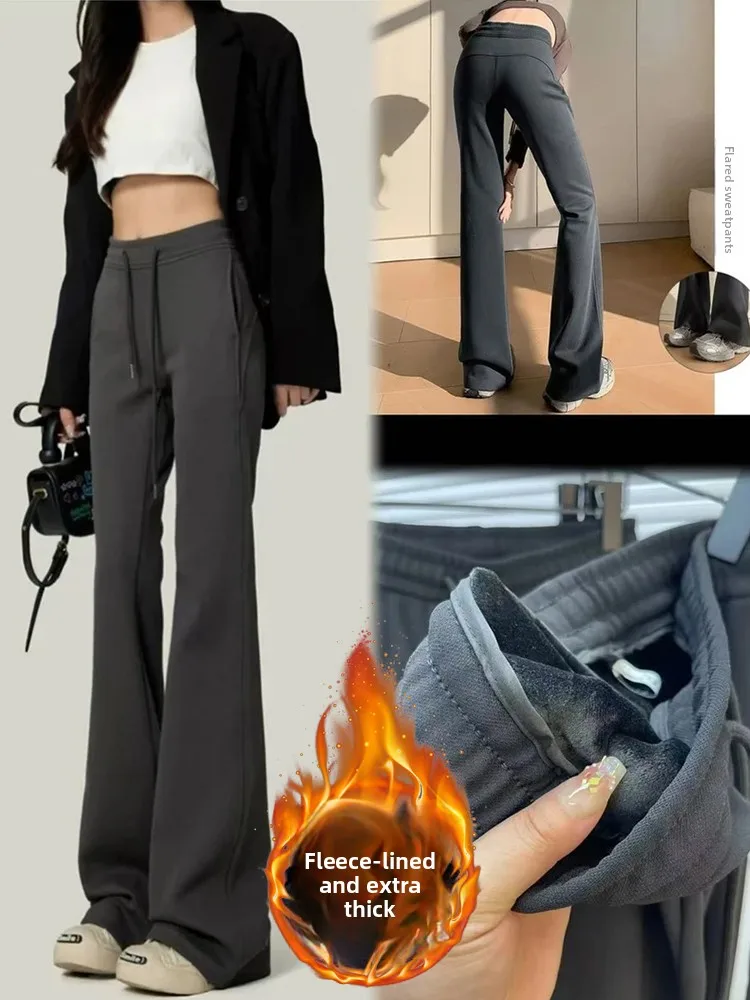 

High Waist Fce Lined Thiened Bell Bot Sports Pants Women's Autumn Winter New Sle Ele Slimming Anti-Aging Dst...