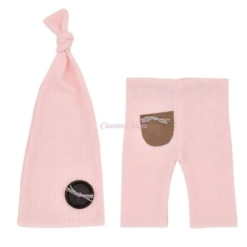 Y1UB Conjunto chapéu e calças com marca nascença, conjunto com calças e chapéu cauda longa, roupa para recém-nascidos,