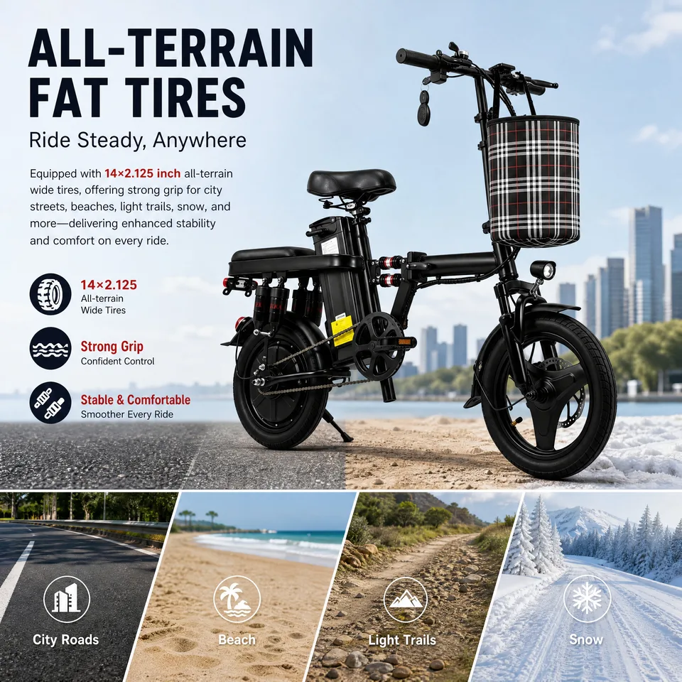 Portable Folding Electric Bike 400W 48V 15Ah Lithium Battery Urban Commuter E-Bicycle with Dual Suspension image 8