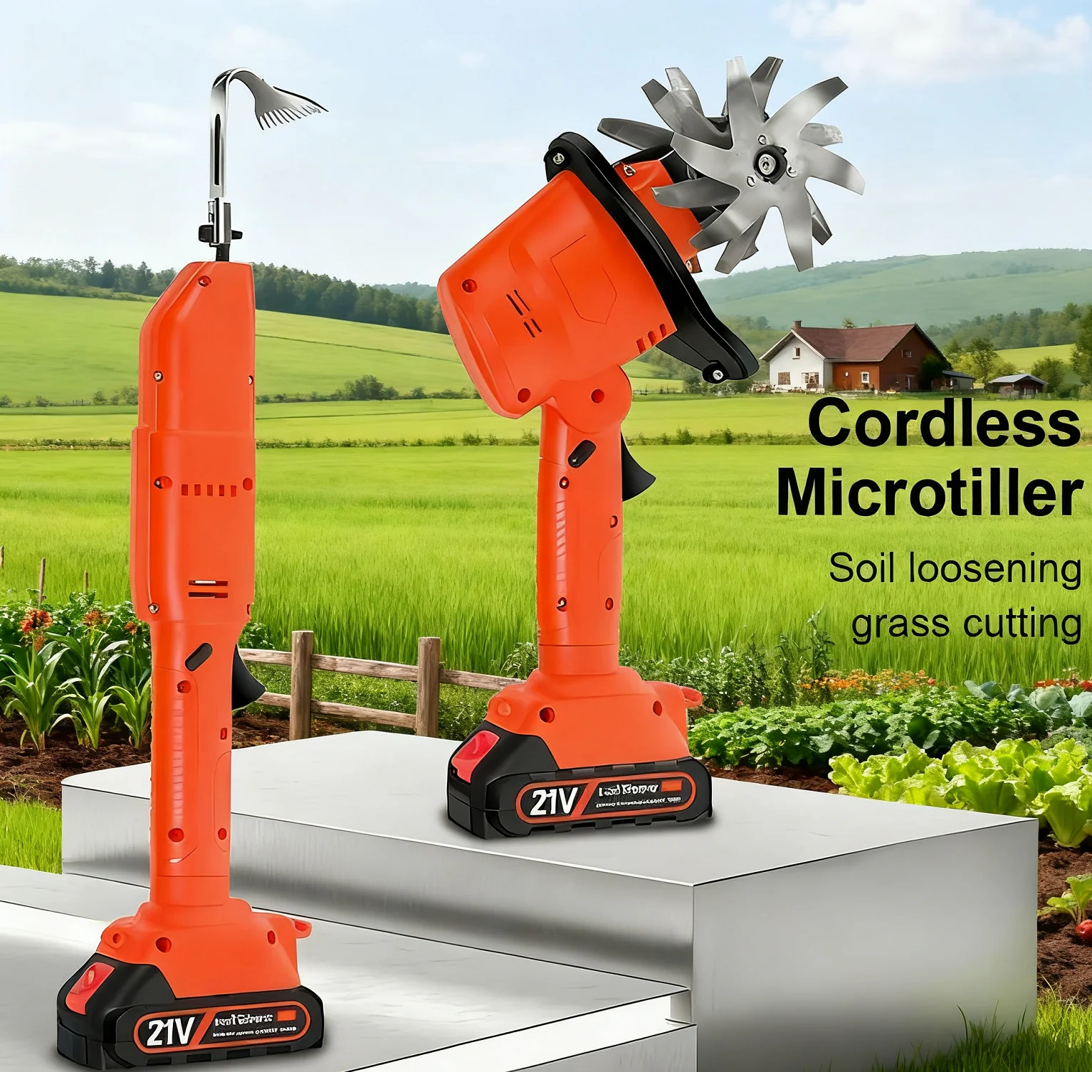 

Беспроводной электрический ручной микротуллер - 21 В-24 В, инструмент для рыхления почвы, ручной культиватор для рыхления почвы и резки травы