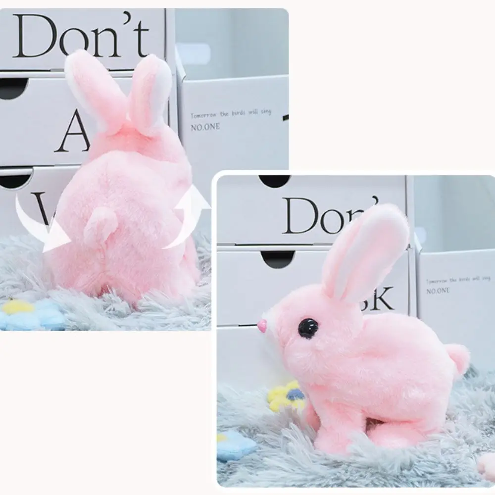 Muñeco de peluche de conejito simulado, camina y hace sonidos, orejas largas, juguete de peluche de conejo eléctrico, piel suave interactiva