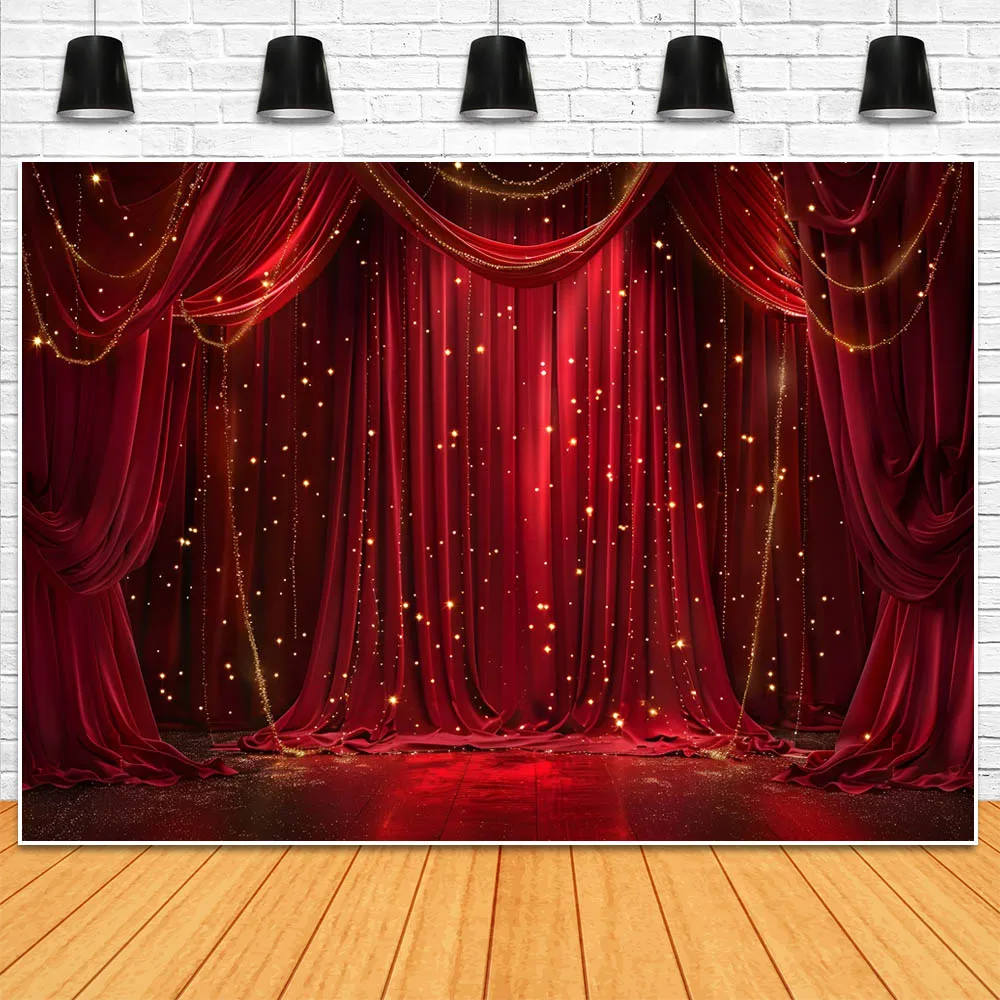모시카 사진 배경 무대, 레드 커튼, 황금 물방울 무늬, 여성 소녀 아트 사진 배경, 사진 스튜디오 사진 촬영 소품