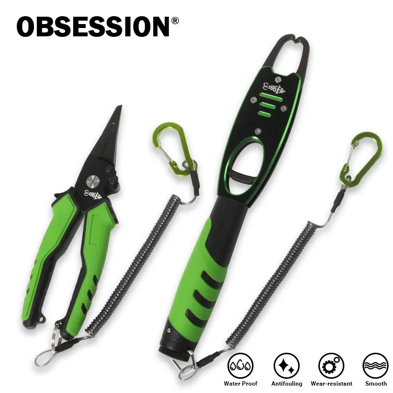 

OBSESSION Aluminum Alloy Fishing Pliers Grip Split Ring Cutters Line Hook Remover Fishing Lip Gripper Set Saltwate Tools Tackle