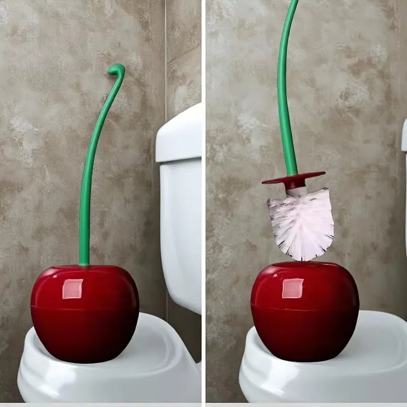 Red Orange Green Cherry Shaped Toilet Brush Set Long Handle for Bathroom Corner Cleaning Replaceable Nylon Soft Bristle Accessor image 6