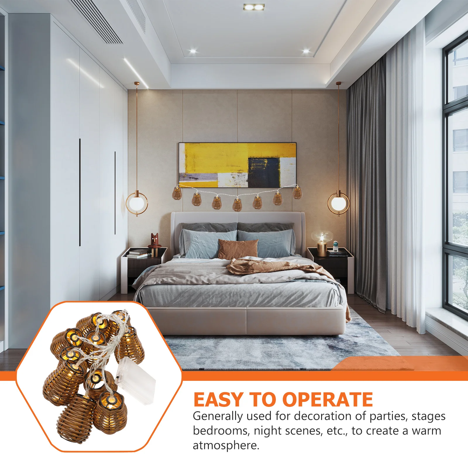 

LED Decoration String Light Vintage Imitated Rattan Design Warm Color Lights for Party Festival Atmosphere Creative Lamp String