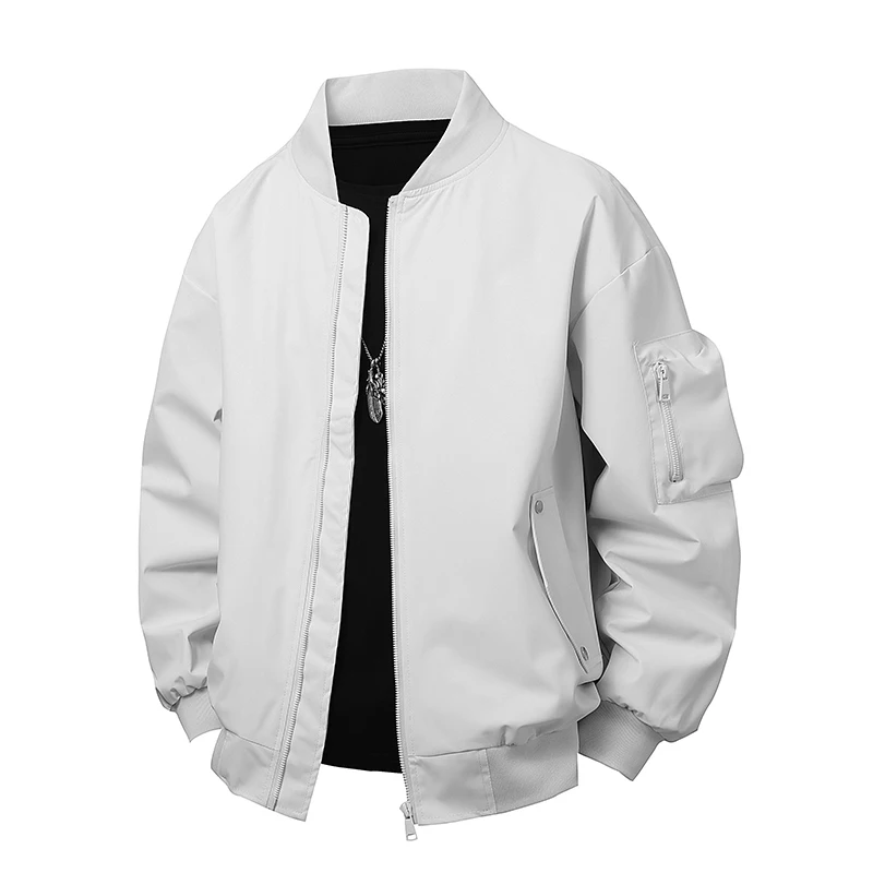 

Men's Multi-Color Bomber Jacket with Baseball Collar + Zipper Pocket Design on the Sleeves, Available in Black/White/Military Green, Perfect for Spring and Autumn, Trendy and Cool for Going Out/Essential for Vintage Outfits