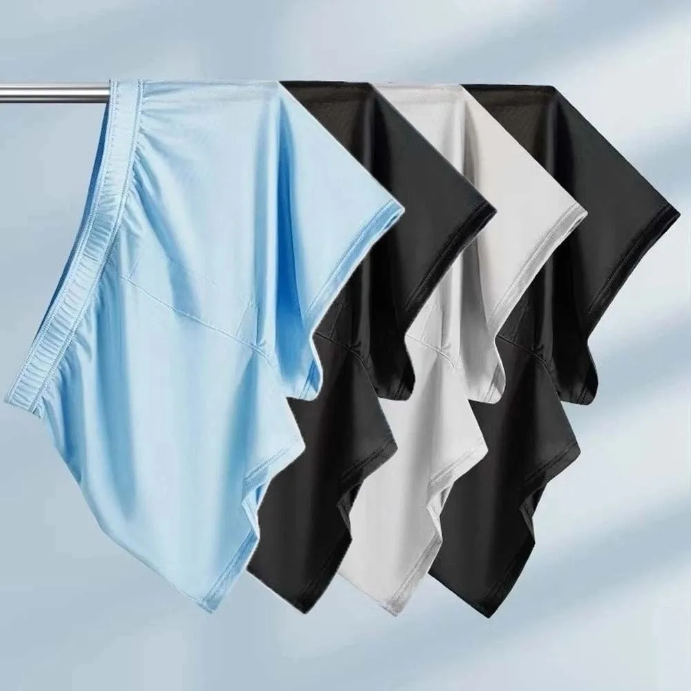 

Soft Solid Color Men's Boxer Briefs Mid Waist Seamless Men Ice Silk Panties Large Size 3PCS Underwear for Man Boys