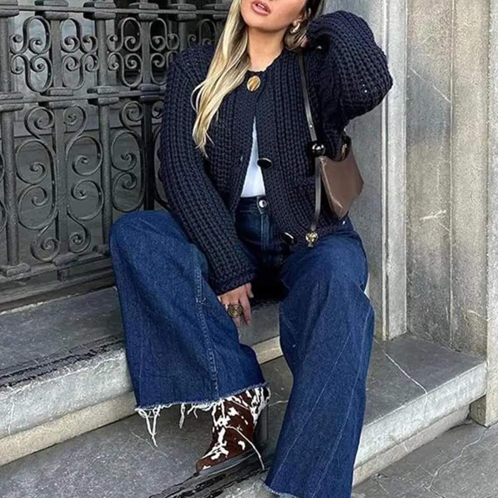 

Cropped Cardigan Top Stylish V-neck Cropped Cardigan Sweater with Buttons Long Sleeve Knitwear Coat for Women Fall Open Front