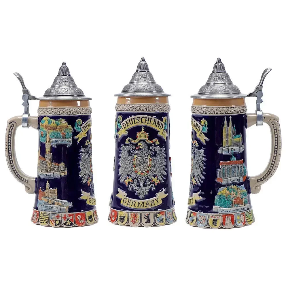 German Beer Stein Mug Large Capacity Retro Ceramic Beer Mugs Cup Germany Tankard Glass Mug 600ml Best Fathers Mens Gift