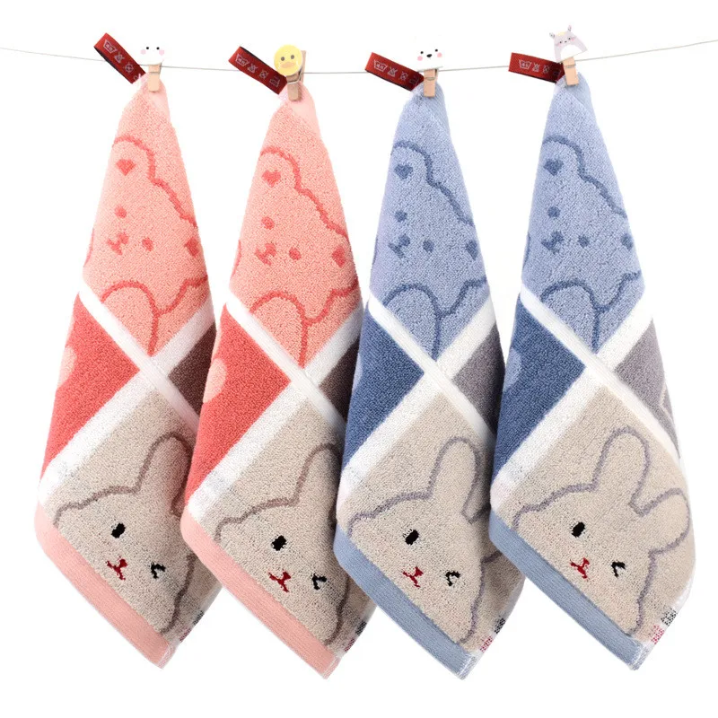 

1Pc 25x25cm Cartoon Cotton Children Face Wash Hand Wipe Square Towel Water Absorbent Soft Hanging