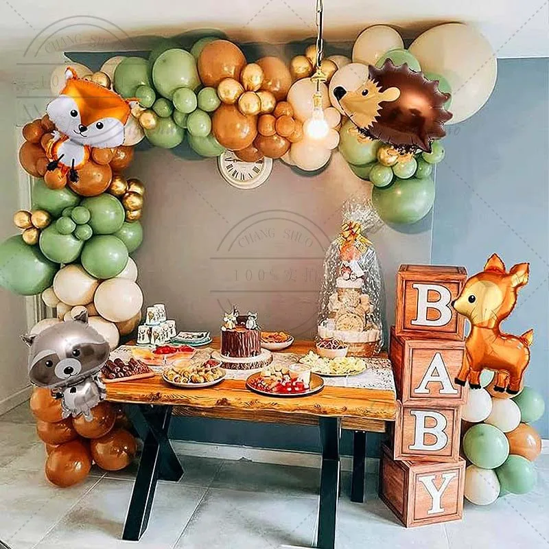 Forest Animal Fox Raccoon Fawn Hedgehog Balloon Set Baby Baptism Gender Reveal Arch Birthday Party Party Decoration