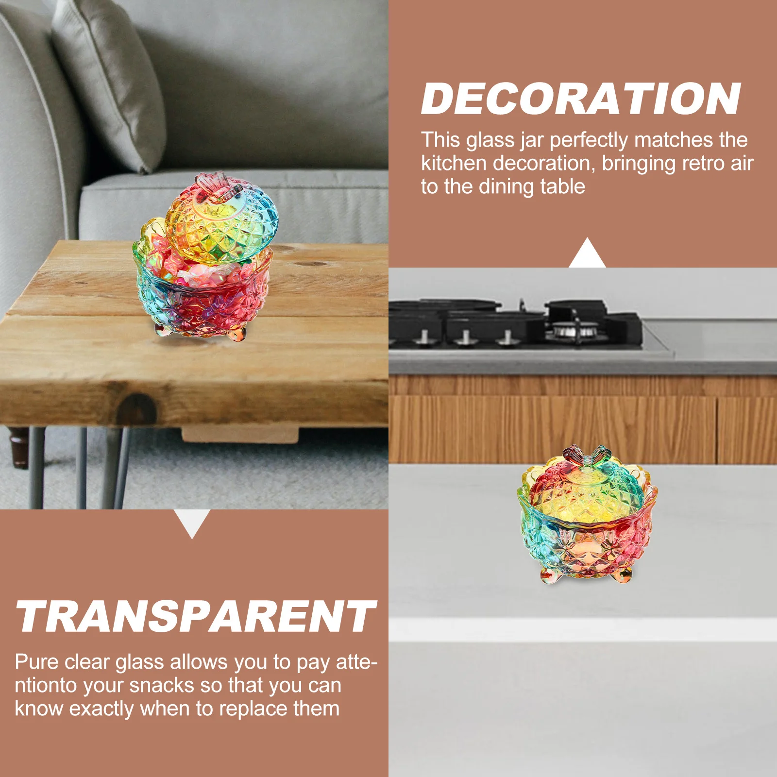 

1Pcs Embossed Glass Candy Storage Jar Decorative Compact Organizer Ideal for Kitchen Party Dessert Snacks