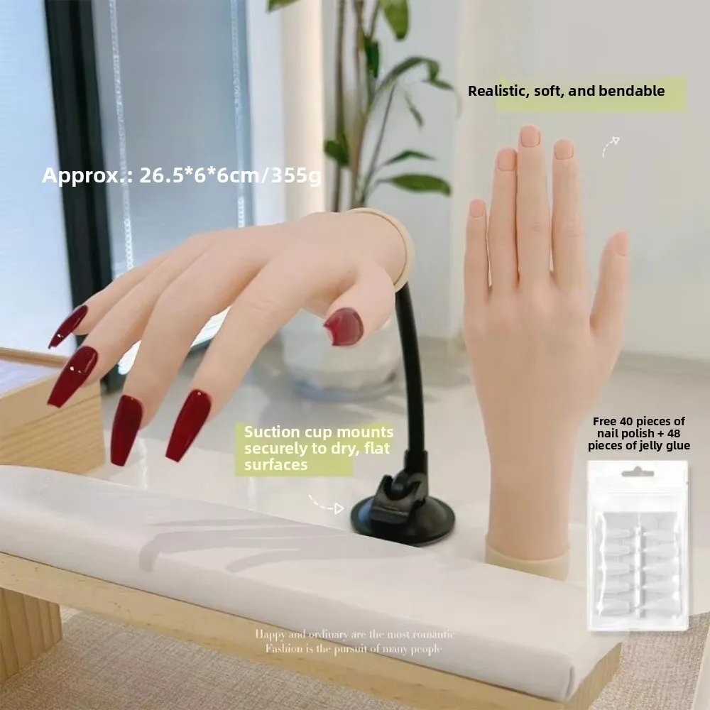 Novice Bendable Nail Simulation Practice Hand Soft Silicone Fake Hands Nails Art Training Nail Plate Display Rack
