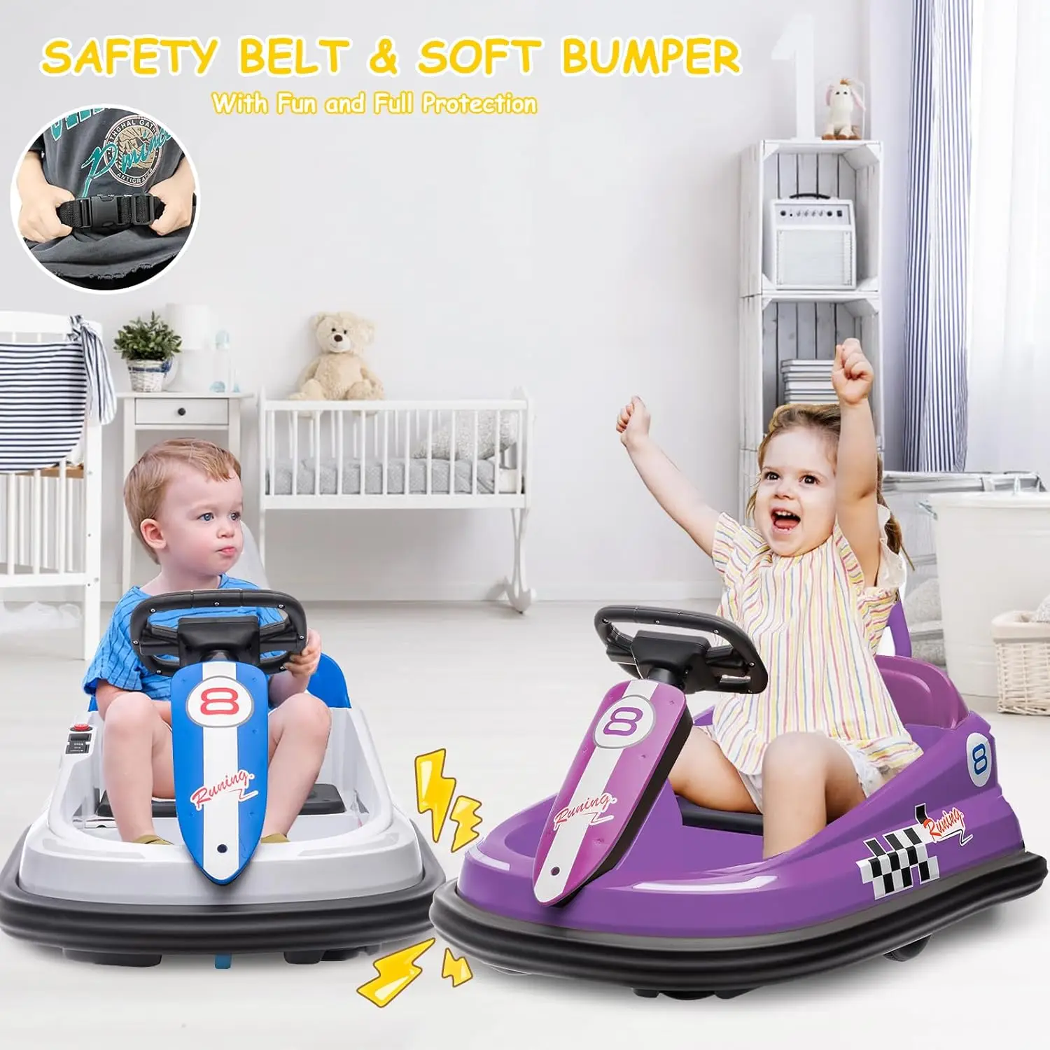 Coche de parachoques para niños pequeños, paseo eléctrico de 6 V con 360 °   Spin por 3-6 años, 2 velocidades, luces, música y bocina, cinturones de seguridad, regalos de juguete
