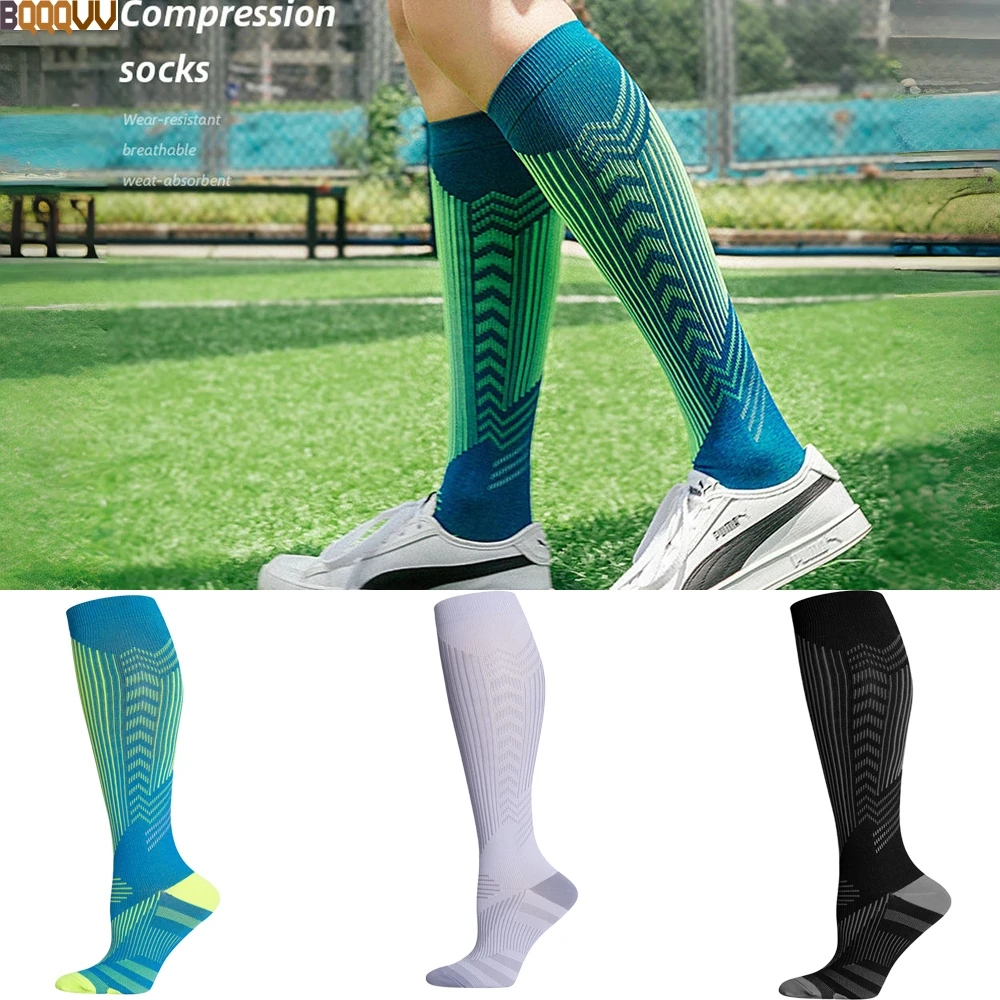 Elastic Running Compression Socks for Men and Women, Sports Stockings, Cycling, Football, Varicose Veins, 20-30 mmHg, 1Pair