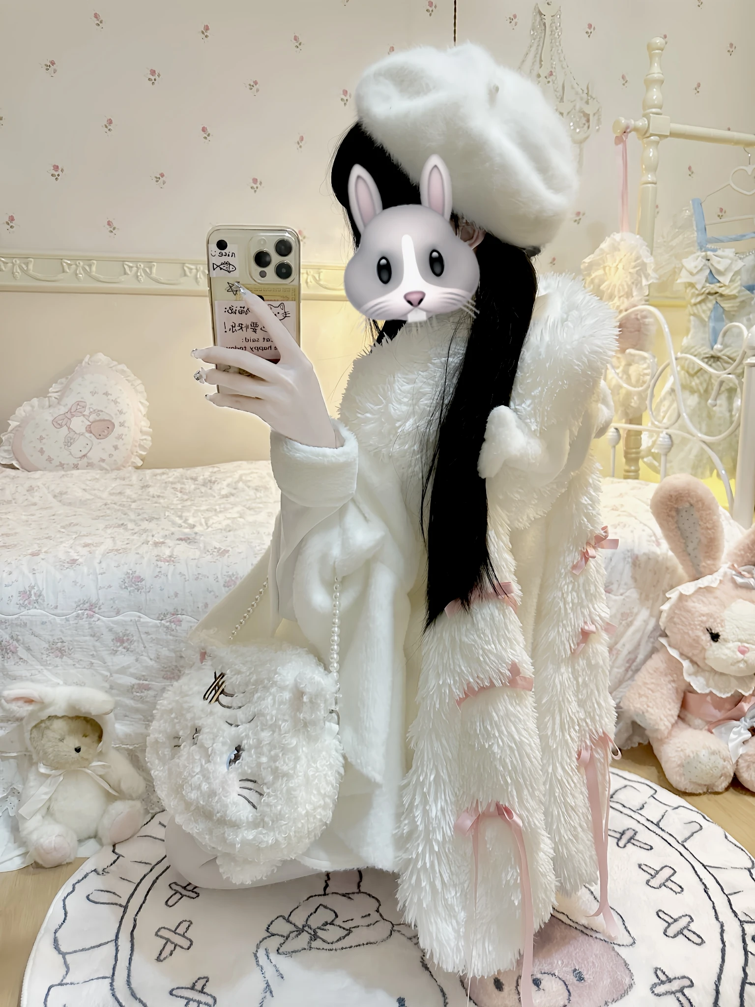 Japanese Sweet Lolita Hooded Cloak Winter New Girls Kawaii Rabbit Ears Bow Soft Loose Short Jacket Coats Women Y2K Capes Ponchos