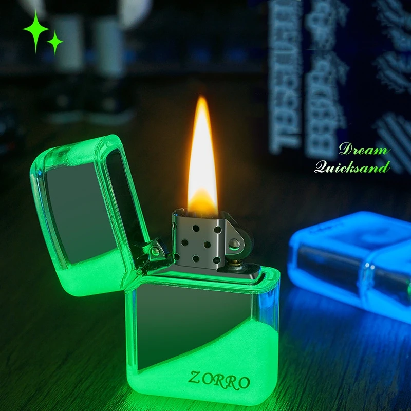 ZORRO Luminous Quicksand Windproof Kerosene Lighter Grinding Wheel Ignition Cool High End men\'s Gift Lighter