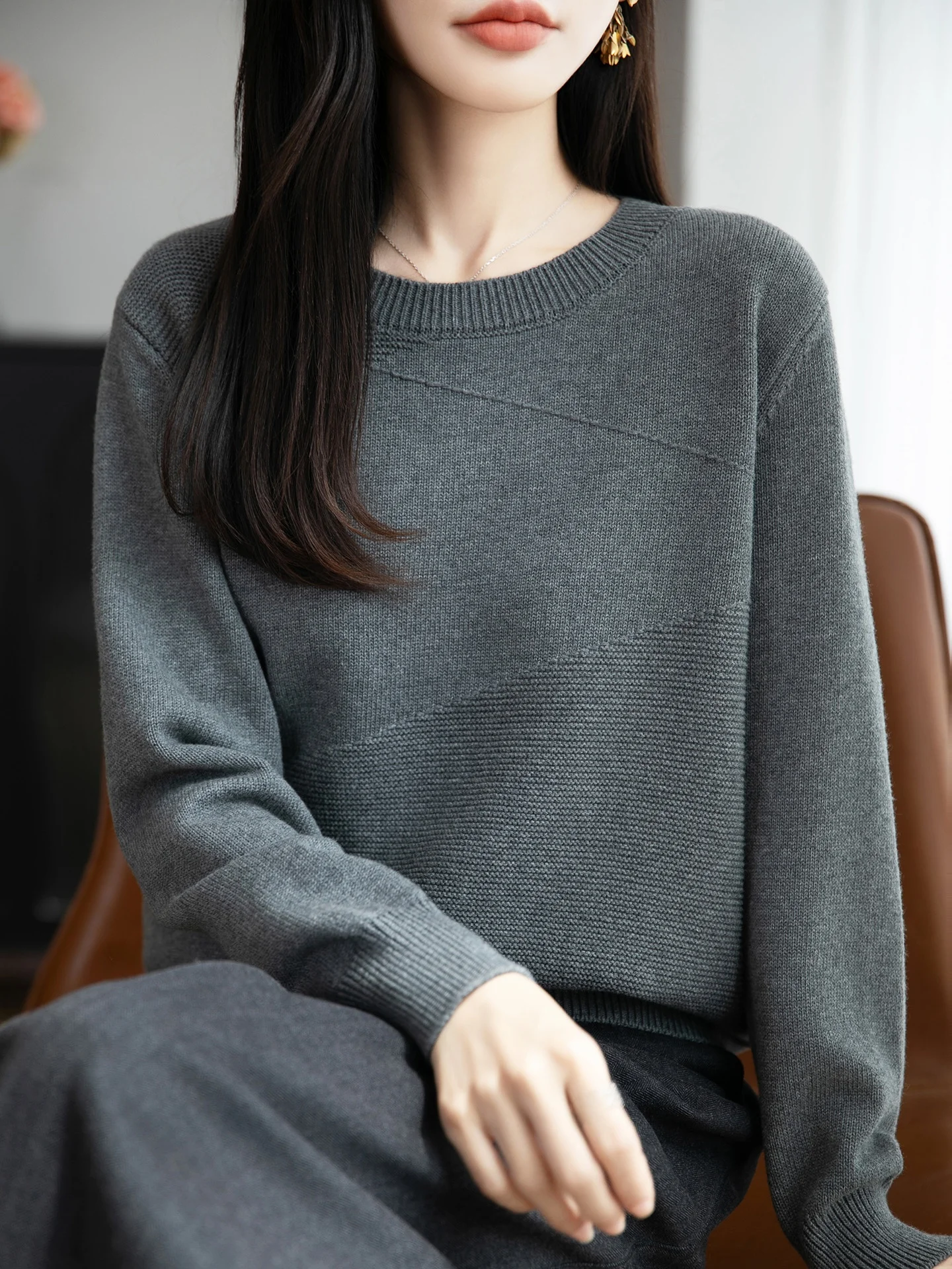 

Thiened, вязаный свитер из чистого хлопка, женская внутренняя одежда, осень-зима, новый повседневный свободный крой, длинный све, круглый Ne