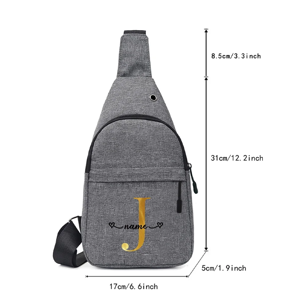 Personalized Customized Gold Letter Men's Chest Bag Multifunctional Casual Crossbody Bag Men's Fashionable Shoulder Bag