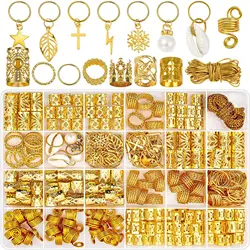 257pcs anelli per capelli di colore dorato set di perle e perline Dreadlocks con cordino d'oro per accessori per capelli e gioielli per capelli