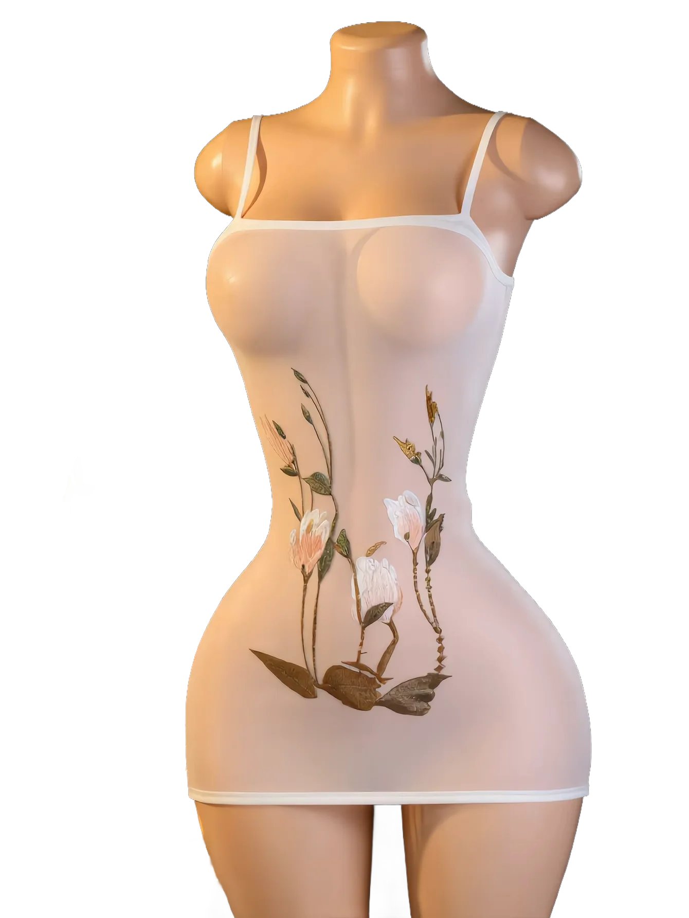 Women Sheer Floral Print Bodycon Dress, Spaghetti Strap Backless Design for Couple Private Dates (One Size 88‑132 lbs)