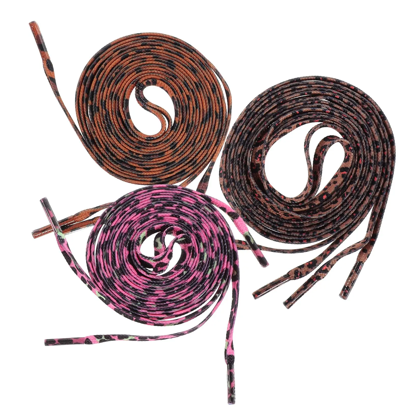 

3 Pairs Flat Shoe Laces 120cm Leopard Print Replacement Shoelaces Women Black Pink Red Classic Animal Pattern for Sneakers