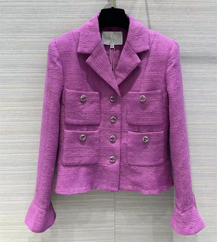 European and American women\'s dress 2023 winter new Long sleeve suit collar single breasted purple fashion The tweed jacket