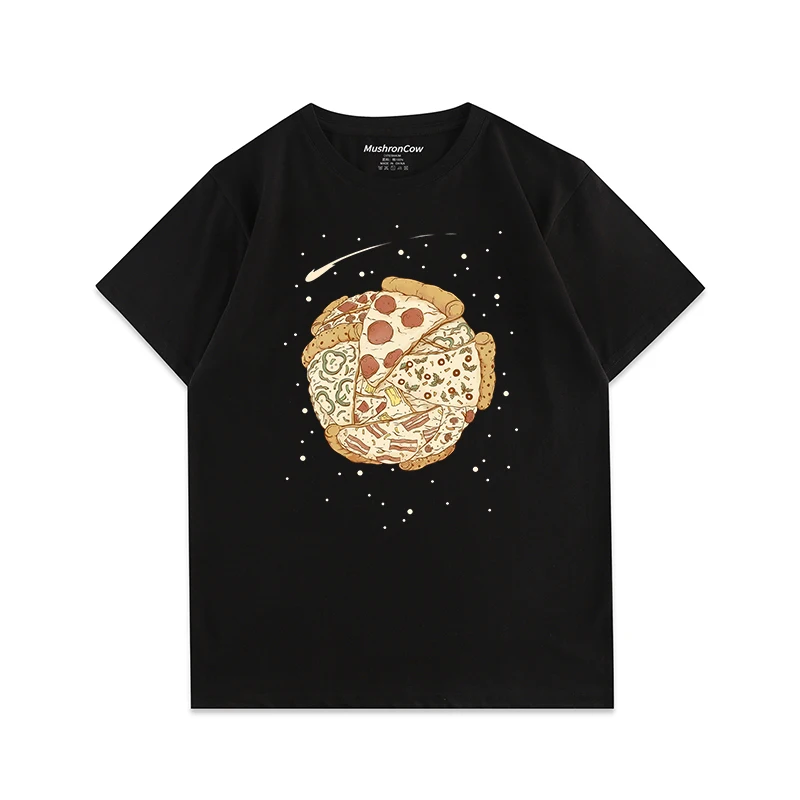 تي شيرت رجالي قطن بيتزا جالاكسي طباعة قصيرة الأكمام تي شيرت Harajuku y2k عادية س الرقبة قصيرة الأكمام للجنسين