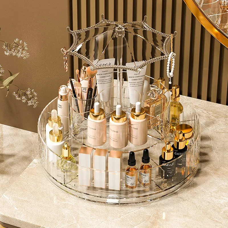 Rotatable Acrylic Cosmetic and Skin Care Organizer Make Up Organizer Transparent Desktop Organizers Cosmetic Organizers Box