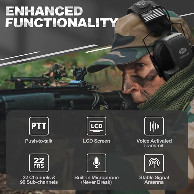 HOCAZOR Walkie-Talkie Tactical Noise Cancelling Headphones Adapter Electronic Shooting Earmillation  Microphone 3 Mile Range