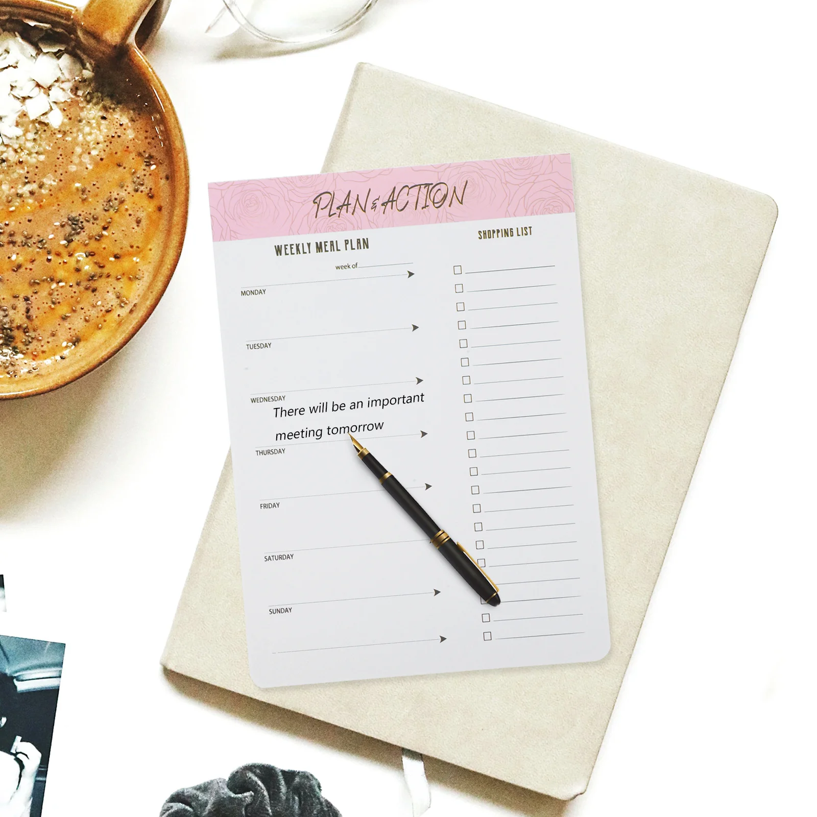 مفكرة مخططة غذائية، لوحة مذكرة محمولة مدمجة للكتابة اليومية وأفكار الرسم للاستخدام المنزلي والمكتب، صغيرة متعددة الوظائف