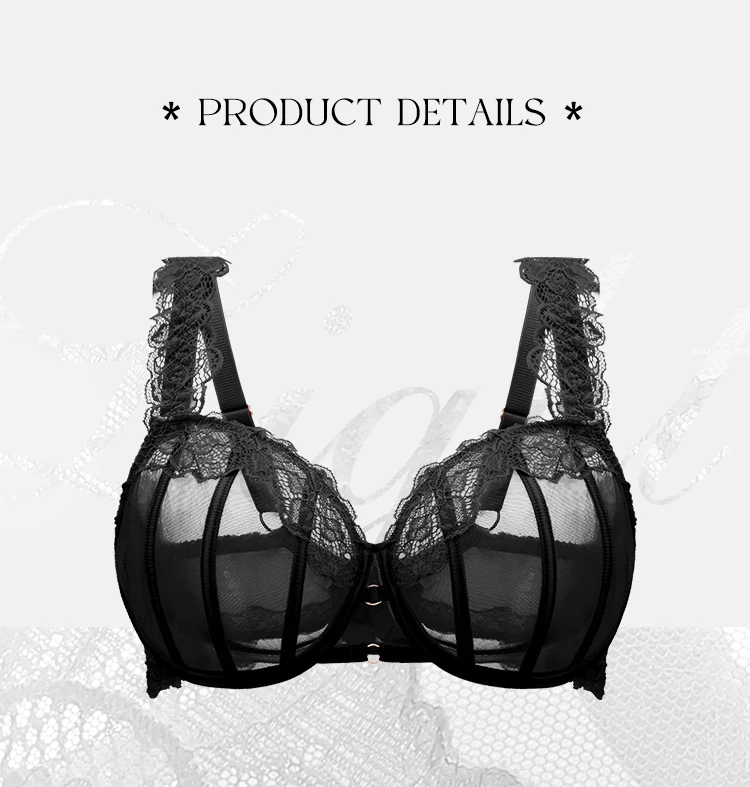 2026 Ultra Thin Mesh Bras Women Underwire Full Cup Size Lace Bra Unlined Minimizer Plus-size Bra Women's Intimates