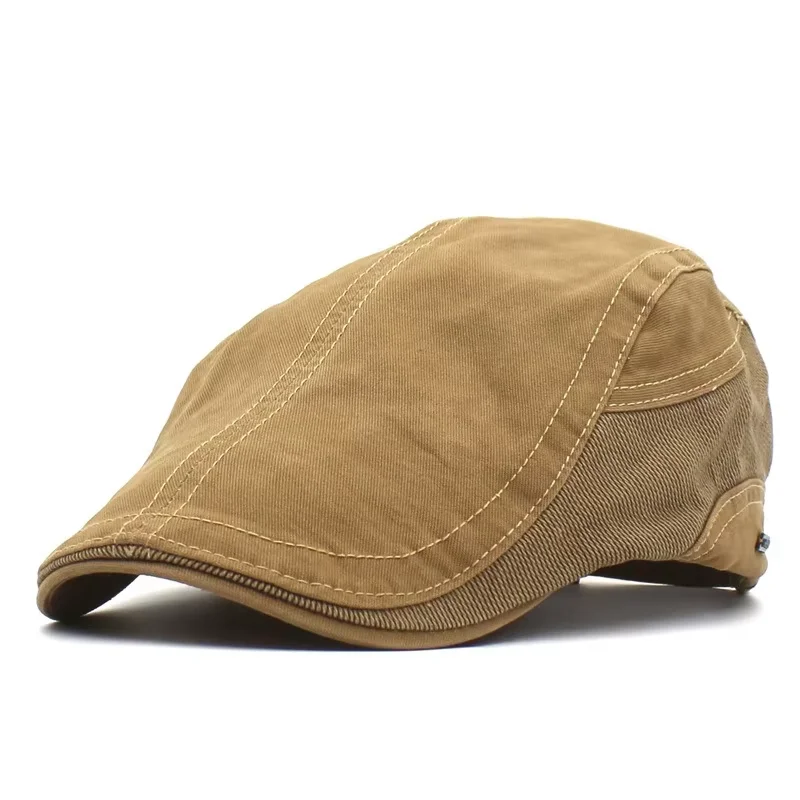 

Spring and Summer Fashion Men's Outdoor Casual Retro Patch Design Washed Cotton Flat Top Ivy Hat