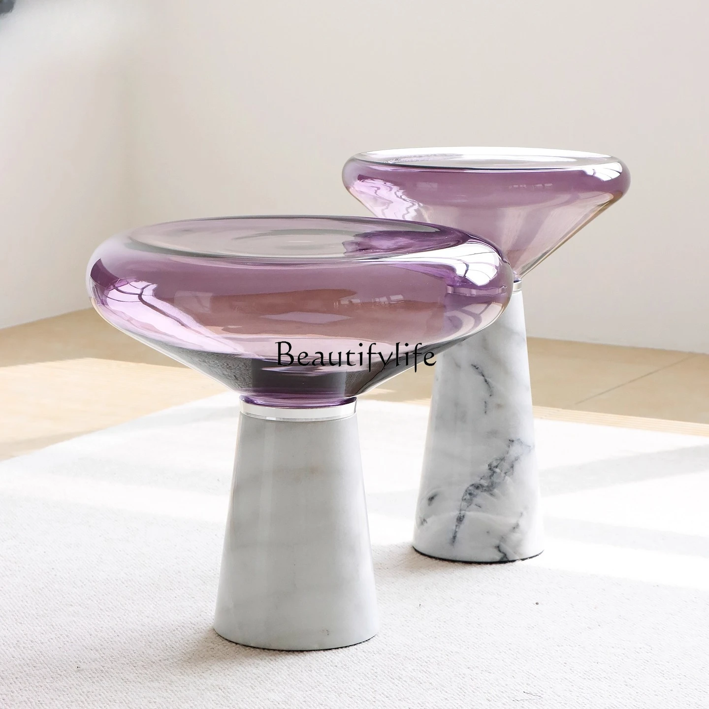 طاولة حافة أريكة رخامية بسيطة وحديثة، طاولة قهوة صغيرة زجاجية قابلة للإزالة