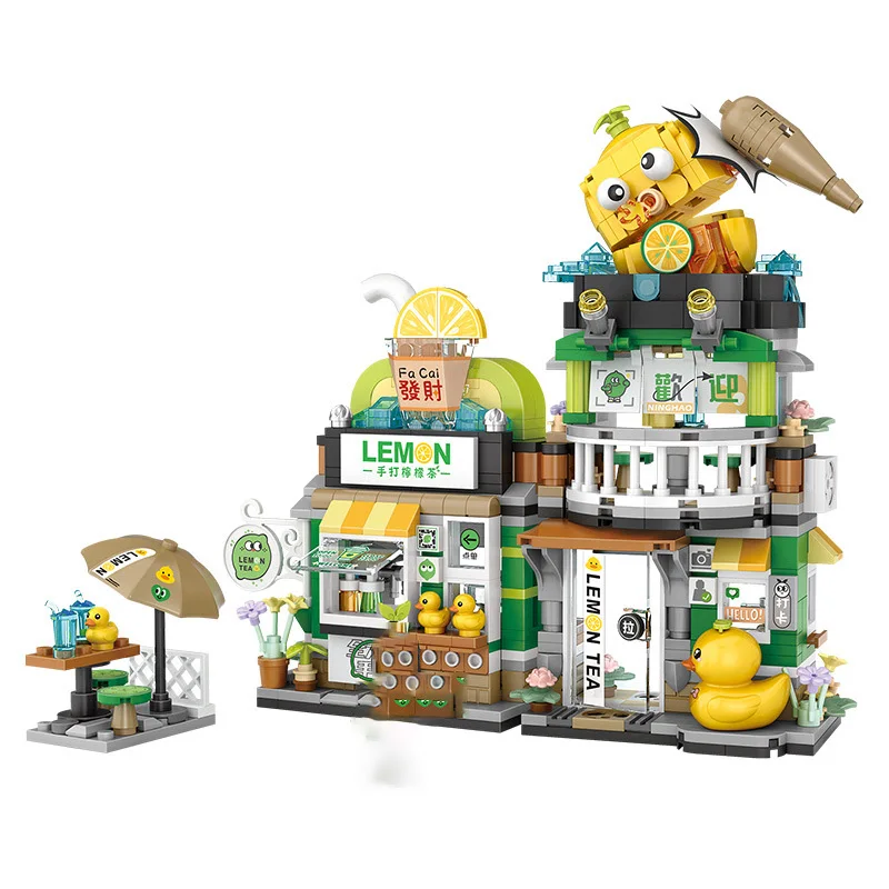 LOZ Street View series Food street Lemon Tea Shop Spiral rice noodle shop aquatic house model children\'s building blocks toys