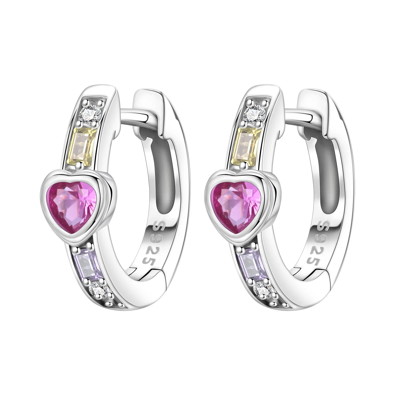 Orstarry S925 Sterling Silver Simple Pink Love Zircon Earrings Hoop Earrings Women Jewelry Original Party Anniversary Gift view 5