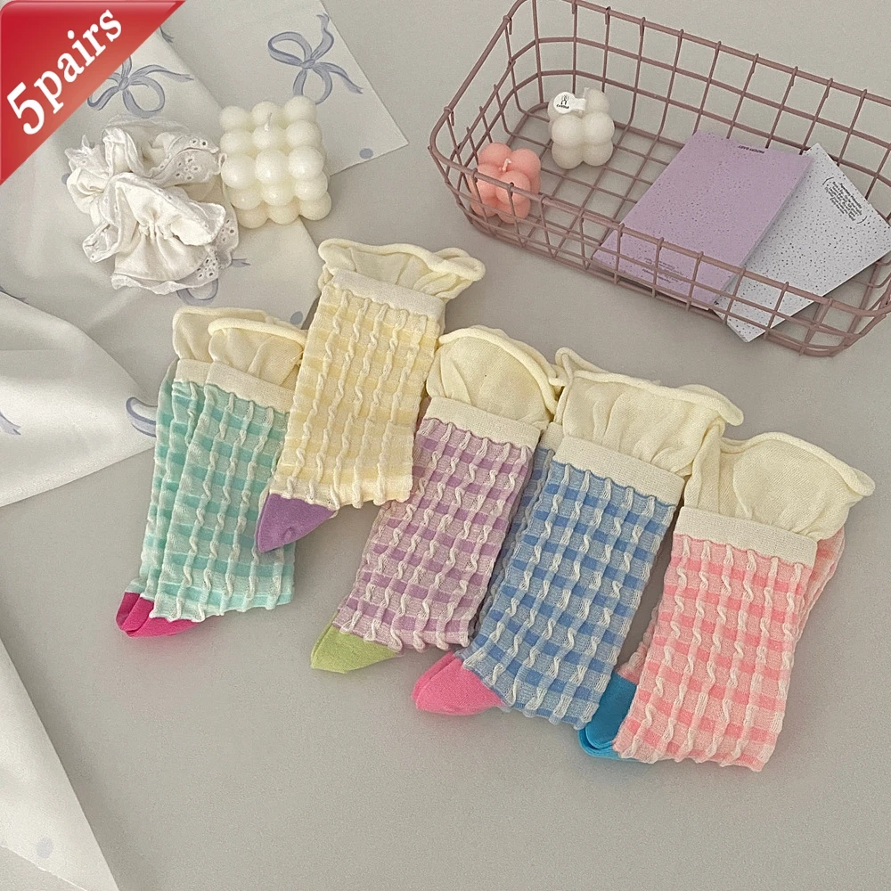 

Women's Socks Korean Dopamine Rolled Edges Sweet Kawaii Cute Breathable Cotton Socks For Girl Versatile Japanese Thin Summer