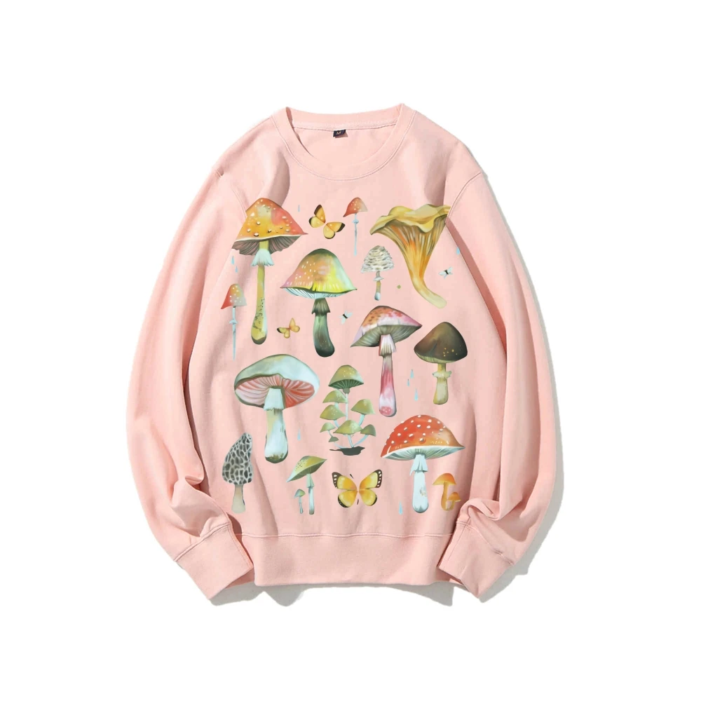 Cartoon Mushroom Print Casual Crewneck Sweatshirt Comfortable Unisex Soft Polyester Streetwear Fashion Sweatshirt