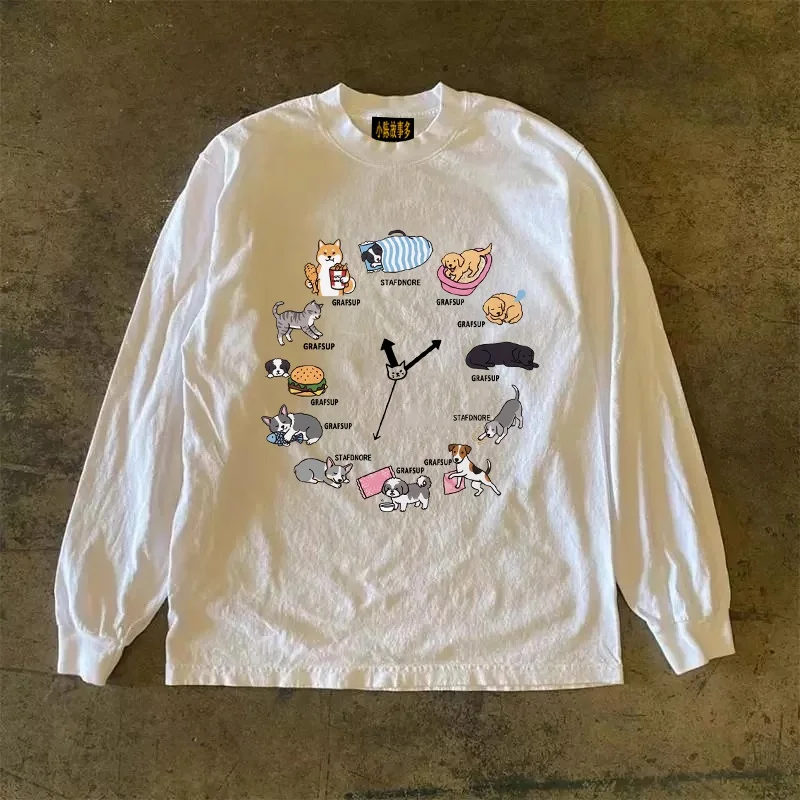 Heavyweight Pure Cotton Long Sleeve T-Shirt Unisex Vintage Style Streetwear Breathable round Neck Pullover for Men And Women
