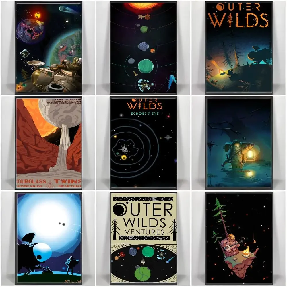 Game O-Outer Wilds Movie Game Poster Self-adhesive Art Waterproof Paper Sticker Coffee House Bar Room Wall Decor