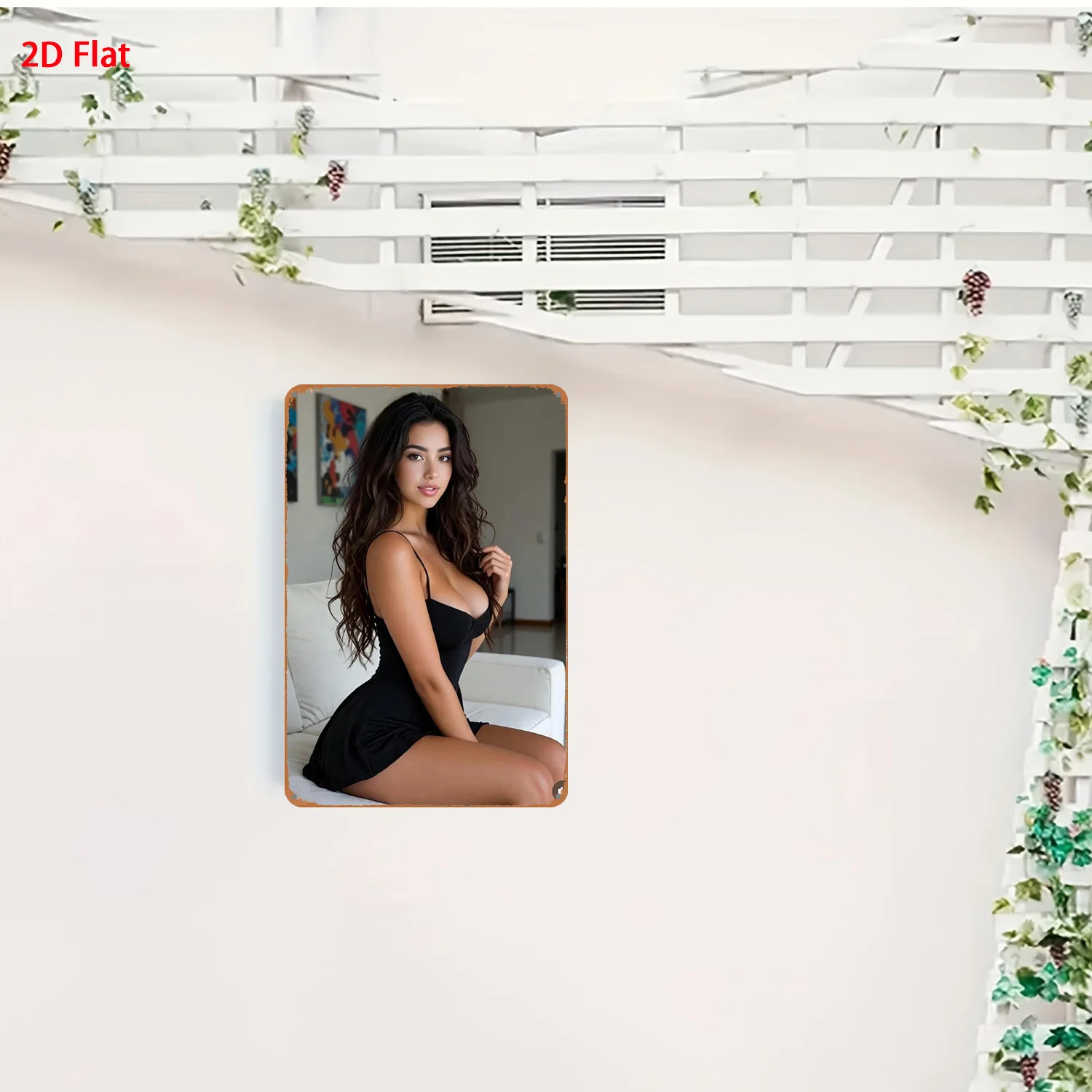 2D Metal Sign -Vintage Brunette Woman in Black Mini Dress Metal Sign, Home Wall Decor view 3