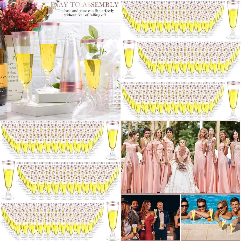 

Набор из 300 прозрачных пластиковых бокалов для шампанского, одноразовые бокалы с золотистым ободком для свадеб, дней рождения и торжеств
