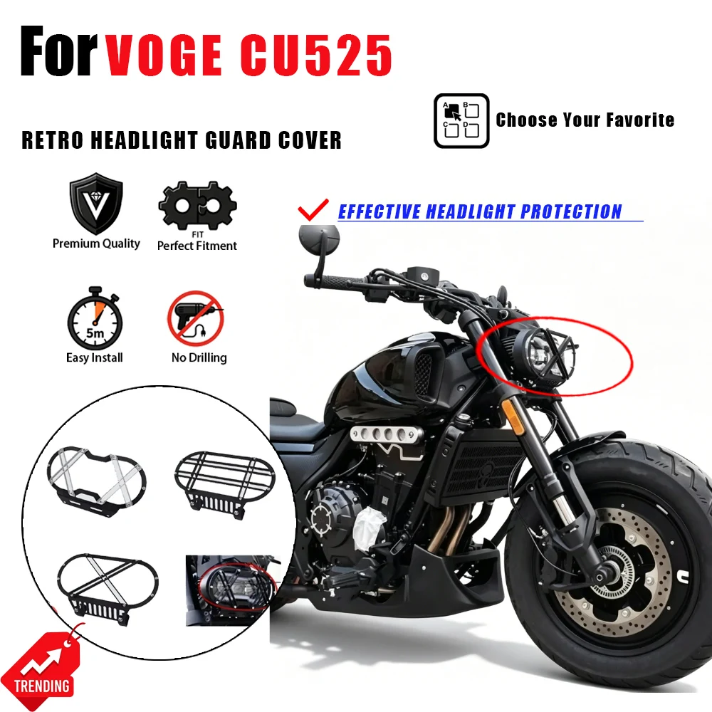 Protector de Faro para Motocicleta VOGE CU525, Rejilla Decorativa Retro, Cubierta Protectora de Malla, Carcasa Decorativa Puntiaguda, Accesorios Moto Faro