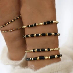 Go2boho Multi Black&Golden Beaded Stack Heishi Clay Bracelets Boho Jewelry Set 2024 Handcrafted Quality Gifts For Women Men