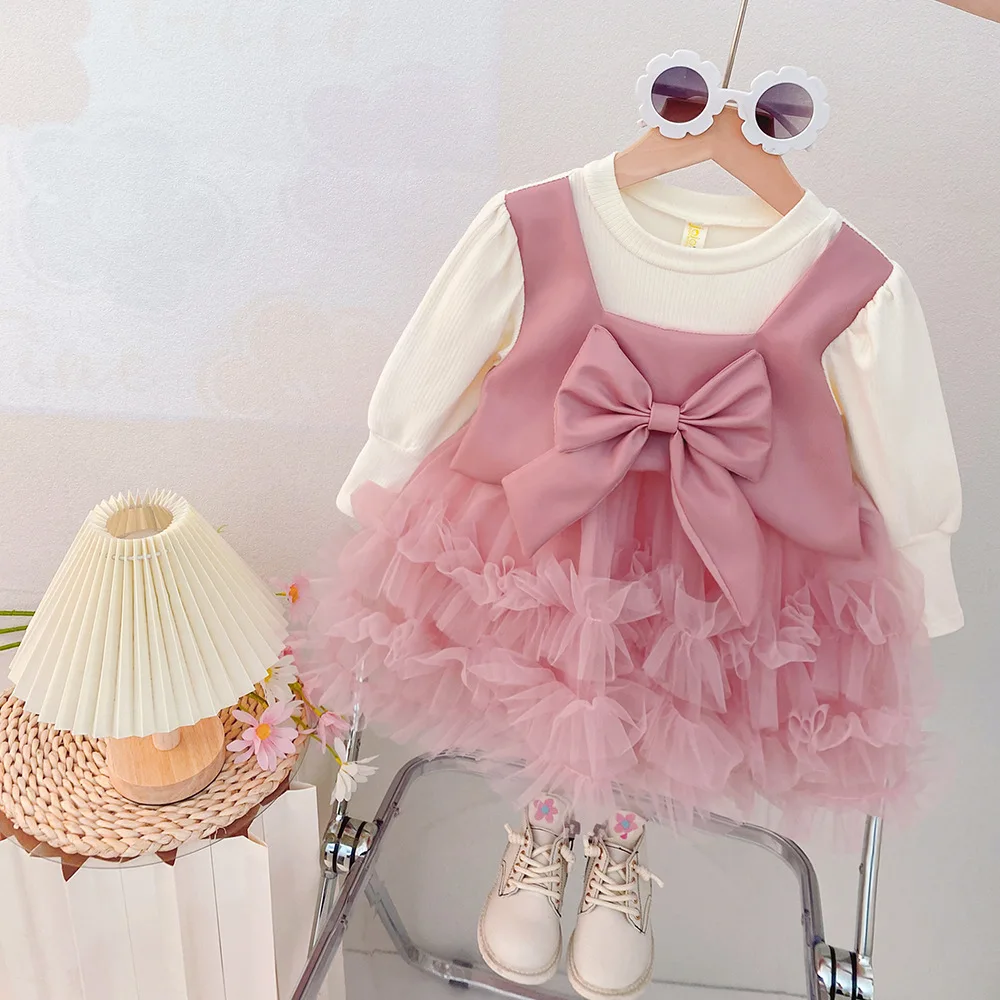 فستان بفيونكة أنيق راقي للفتيات الأطفال ربيع الخريف جديد عصري مريح حلو لطيف شخصية #1